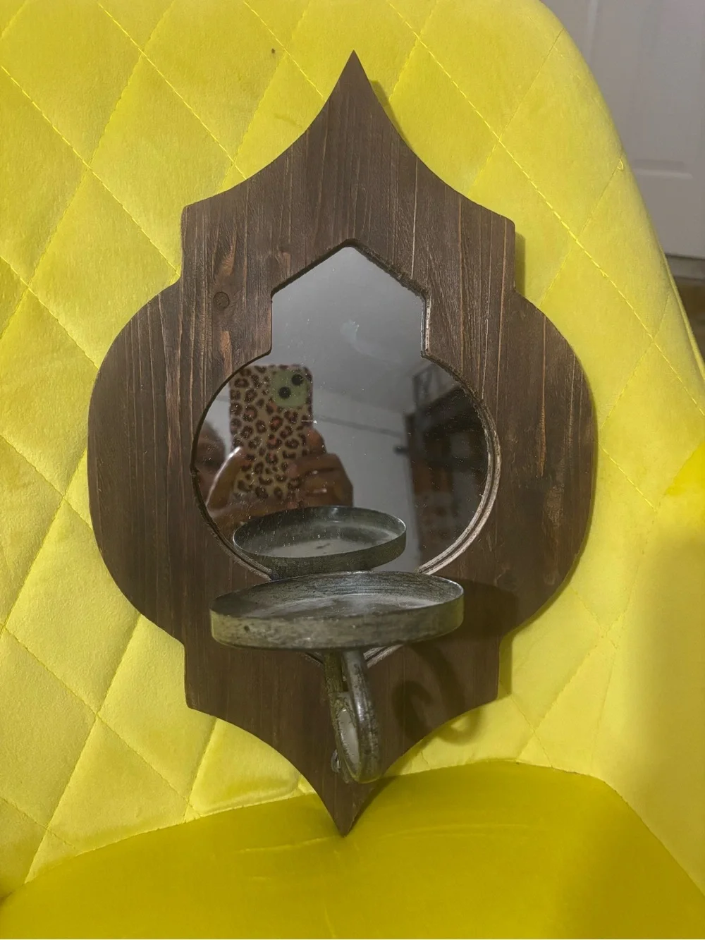 Rustic Brown Wood Wall Mirror with Candle Shelf